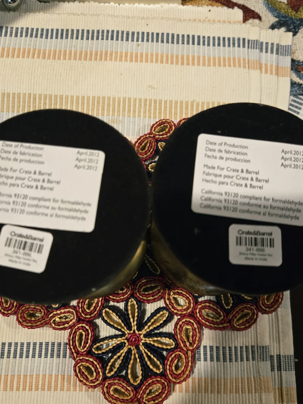 Crate&Barrel Black and Gold Round Pedestal Candle Holders (Pair)